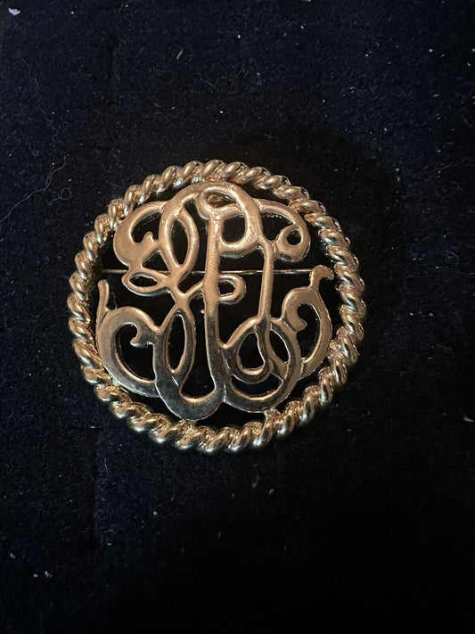 1991 MIMI DI N Signed Monogram Circle Brooch Pin Pendant Gold-tone