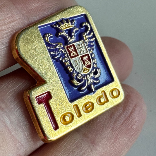 Vtg Toledo Spain Gold-Purple Crest Coat of Arms Souvenir Enamel Lapel Pin