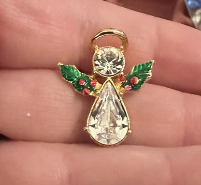 Gold-Tone Christmas Crystal Angel Pin Holly