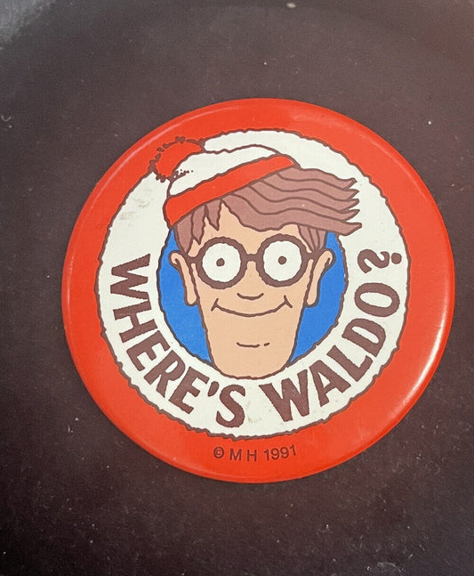RARE RED WHERE'S WALDO 1991 BUTTON PIN BACK BADGE PINBACK