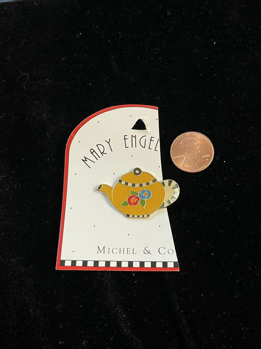Mary Engelbreit Teapot Pin Michel & Co Teapot Lapel Pin Hat Tac Yellow