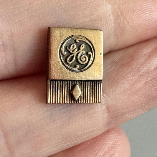 Vtg GE Lapel Pin Tie Tack Gold Tone General Electric Service Award 1/10 10k GF