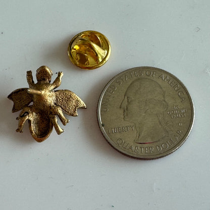 Antiqued Gold Bee Pin Tie Tack Brooch – Textured Insect Lapel Pin Nature Jewelry