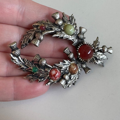 Vintage Jacobite Scottish Thistle Wreath Brooch – Multi-Stone Clan Style Pin