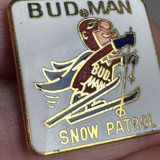 Vintage Bud Man Snow Patrol Budweiser Enamel Cloisonne Lapel Pin