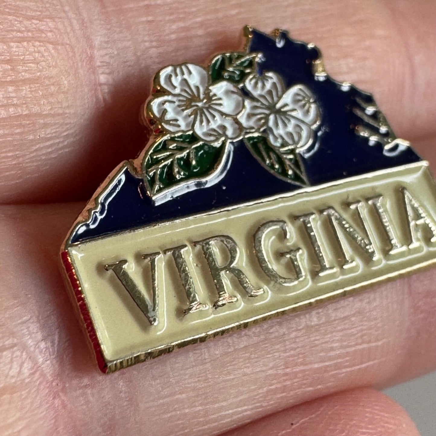 Vintage Virginia Souvenir Tourist Enamel Lapel Pin Dogwood Flower