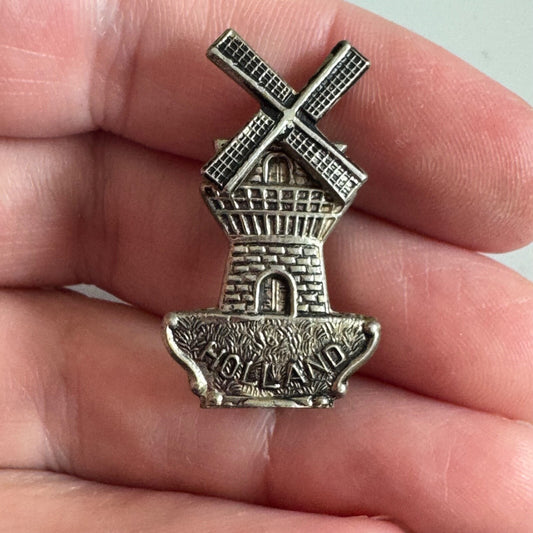 Vintage Pewter Holland Windmill Lapel Pin Souvenir Tourist Michigan