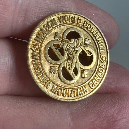 Vintage Molson World Downhill Whistler Mountain Canada Gold Tone Lapel Pin Ski