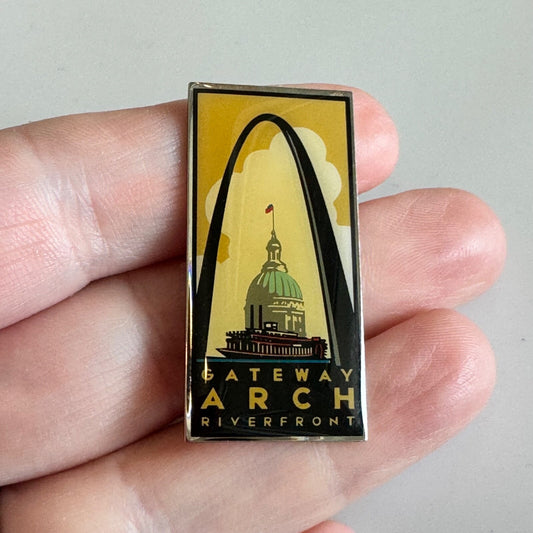 Gateway Arch Riverfront St. Louis Pin – Gold Tone Enamel Badge