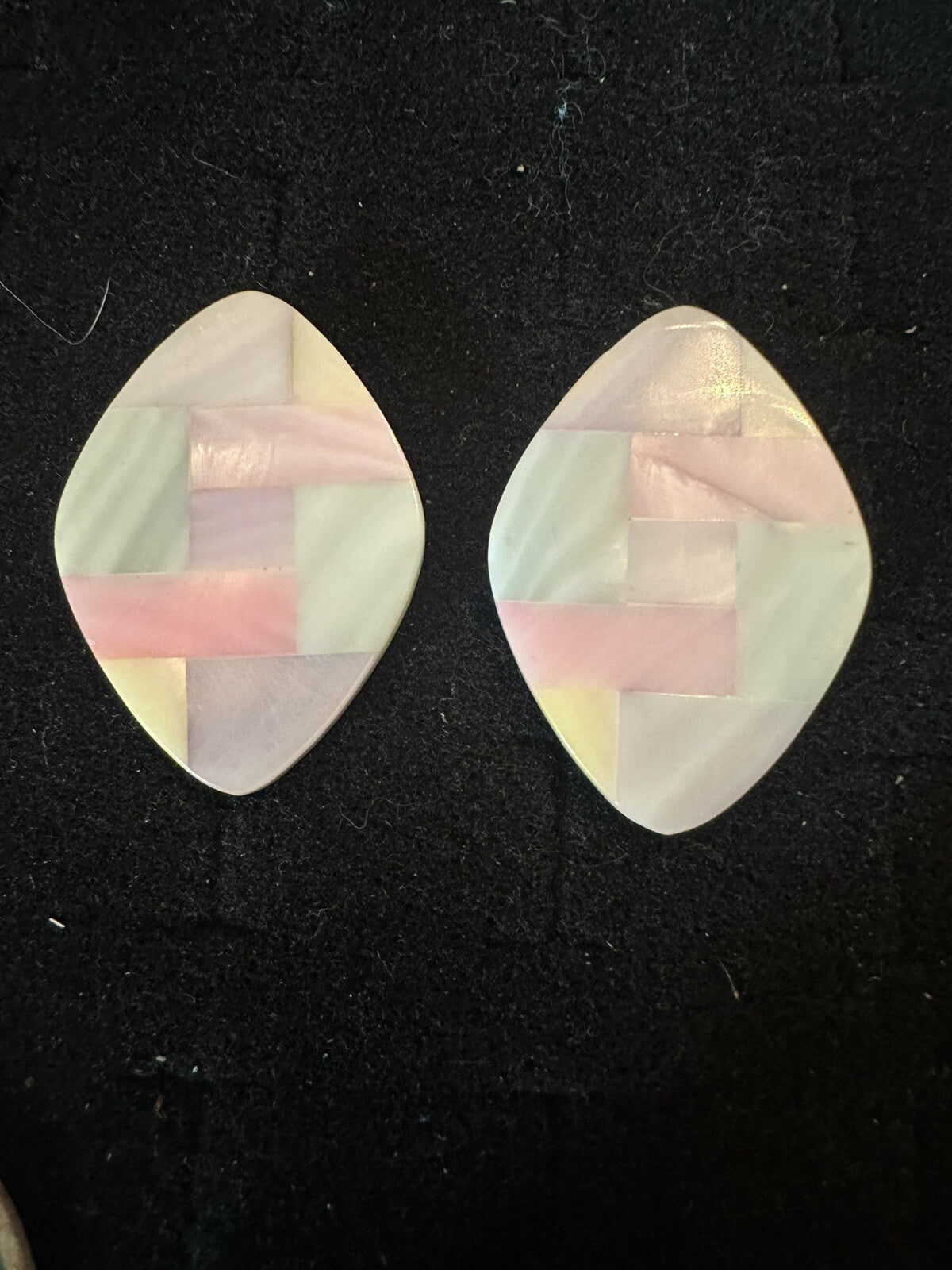 Avon Mother of Pearl Mosaic Pastel Colors Pierced Earrings in Original Box