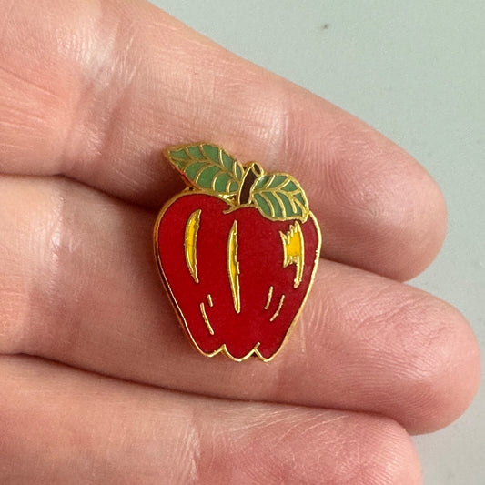 Vintage Red Apple Teacher Pin – Enamel Appreciation Gift with Leaves NOS