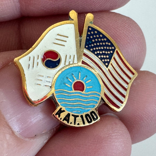 Vintage K.A.T. 100 Korea United States Friendship Flags Lapel Pin American