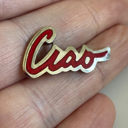 VINTAGE CIAO HELLO GOODBYE ITALIAN ITALY CURSIVE LAPEL PIN