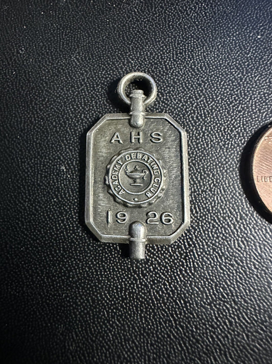 Antique Sterling Silver Academy High School Debating Club Key Fob Charm Pendant