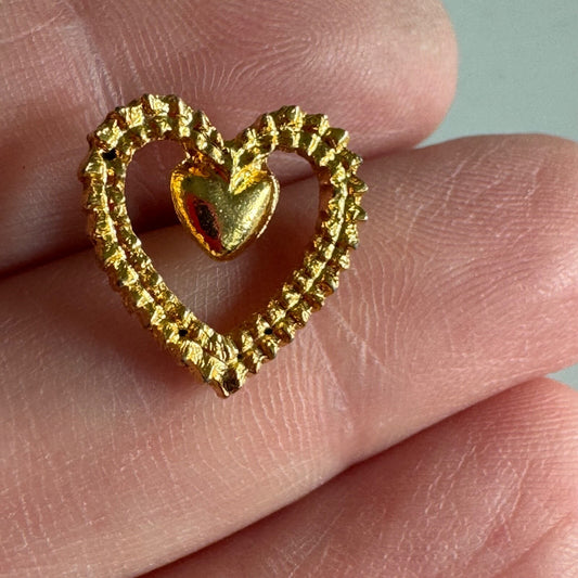 Vintage Tiny Gold Double Heart Pin – Dainty Textured Design