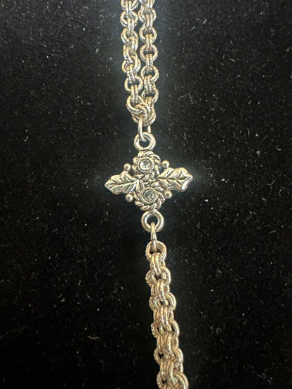 19" CHICO'S Pendant Necklace Crystal Leaf Motif Silver Brass