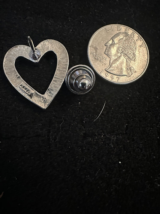  Avon Crystal Rhinestone Silver Tone Open Heart Tack Tac Pin            