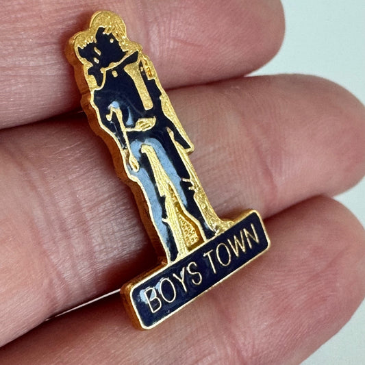 Vintage Boys Town Nebraska Silhouette Gold & Black Enamel Lapel Pin