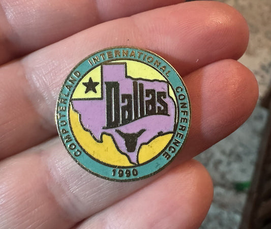 1990 Computerland International Conference Dallas Enamel Pinback Vintage Dell