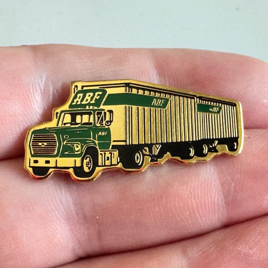 Vtg ABF Freight Semi Double Tractor Trailer Truck Gold Tone Enamel Lapel Pin