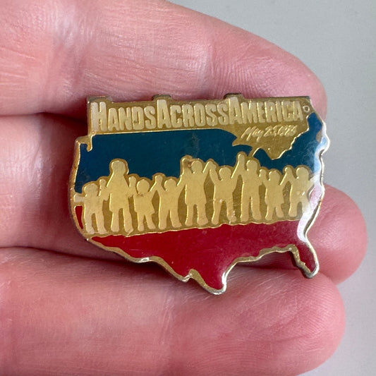 Hands Across America May 25 1986 USA Shaped Unity Enamel Pin 