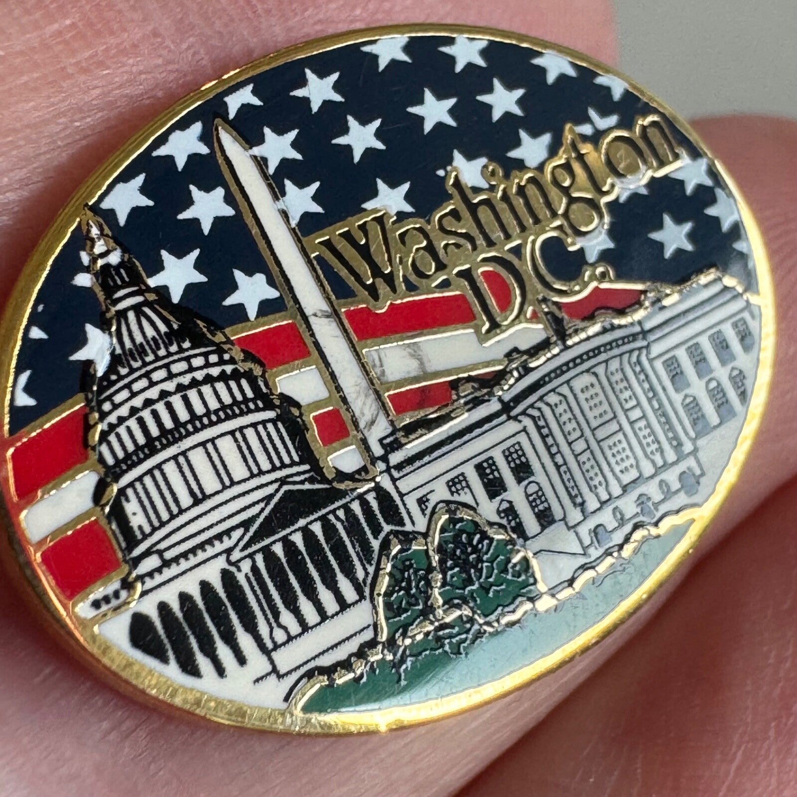 Washington D.C. USA Capitol Landmarks American Flag Pin 