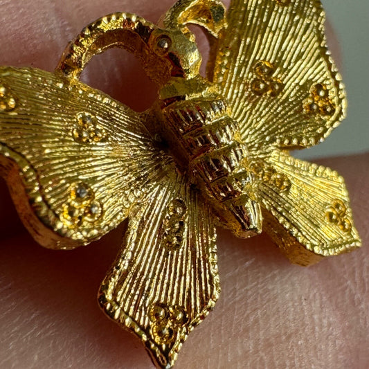Vintage Gold Tone Butterfly Brooch – Textured Wings Insect Lapel Pin