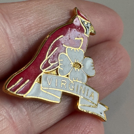 Vintage Virginia Souvenir Tourist Lapel Pin Cardinal Dogwood
