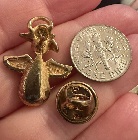 Fun Red Hat Angel Brooch Clutch Pin Enamel Purple Teardrop Rhinestone Society