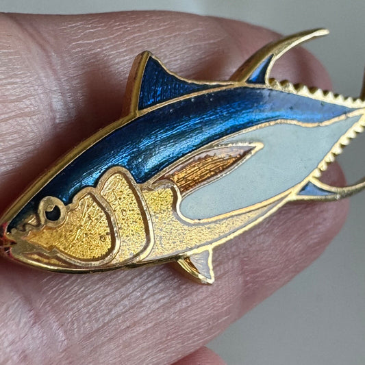 Vintage William Spear Yellowfin Tuna Champleve Enamel Lapel Pin Brooch 1985