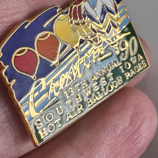 Vintage Creston 1990 Southwest Iowa Balloon Races Pin – 13th Annual Event