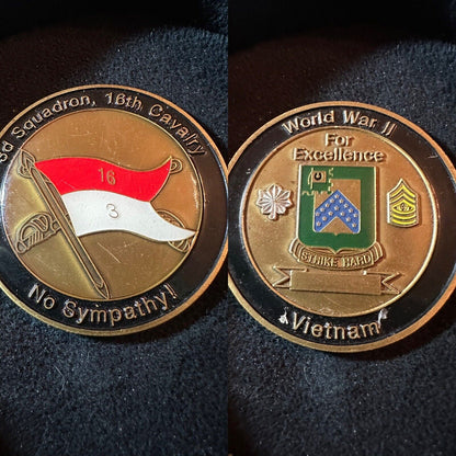 3d Squadron 16th Cavalry Challenge Coin No Sympathy! World War II Vietnam