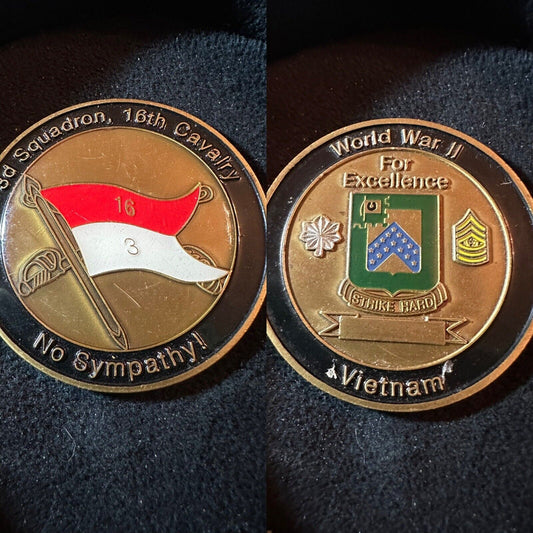 3d Squadron 16th Cavalry Challenge Coin No Sympathy! World War II Vietnam