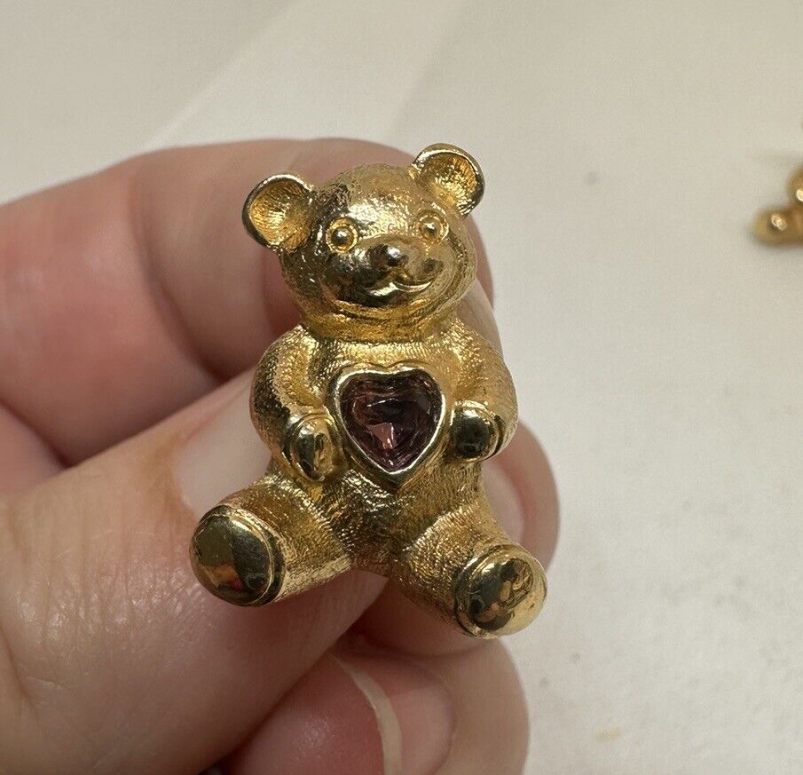Vintage Avon Birthstone Gold-Tone Bear Pin Tie, Lapel, Hat - February Amethyst
