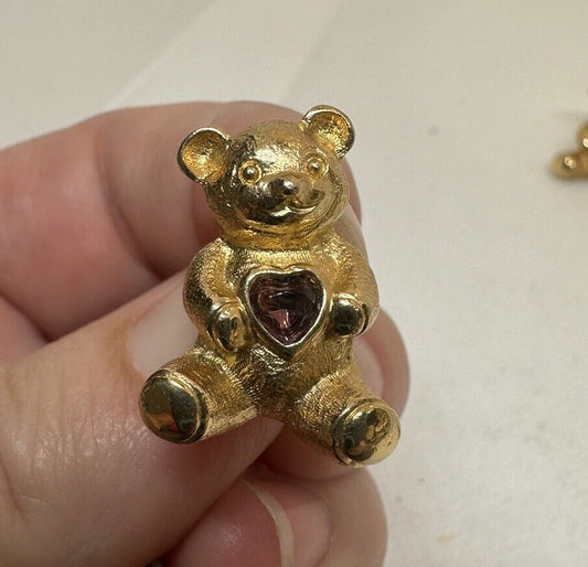 Vintage Avon Birthstone Gold-Tone Bear Pin Tie, Lapel, Hat - February Amethyst