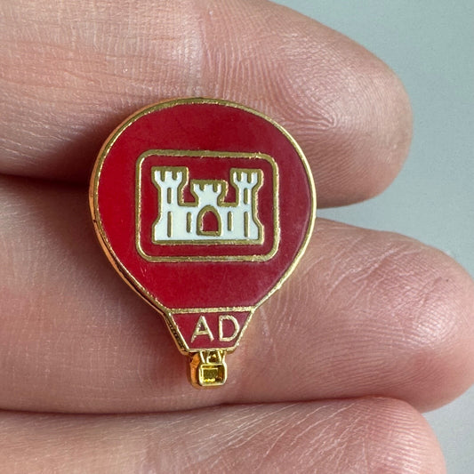 Vintage Army Corps of Engineers Red Balloon Pin Castle Emblem