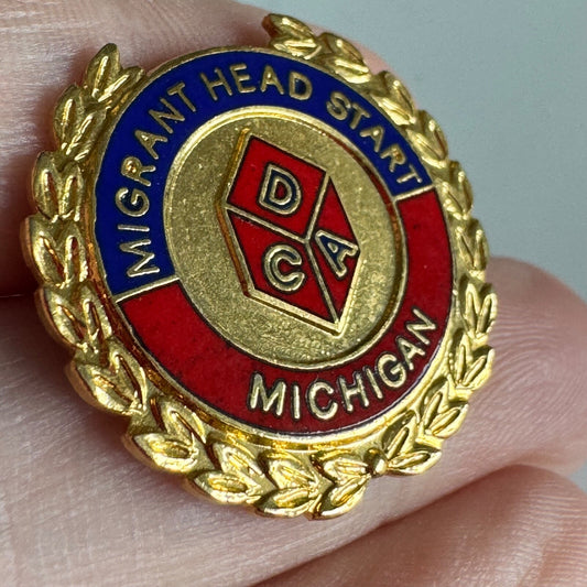 Vintage Migrant Head Start Michigan Pin – Red & Gold DCA Badge