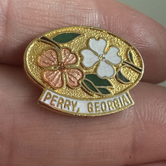 Vintage Perry Georgia Dogwood Cloisonne Lapel Pin