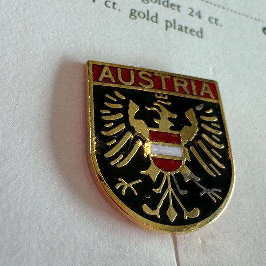 24kt Gold Plated Austria Alpine Email Souvenir Lapel Pin Coat of Arms
