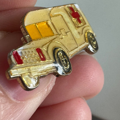 Vintage Ambulance Pin – Yellow Enamel First Responder Icon