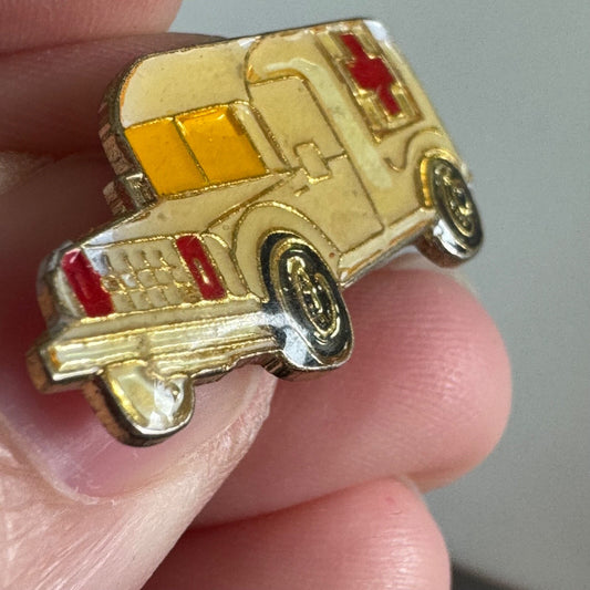 Vintage Ambulance Pin – Yellow Enamel First Responder Icon
