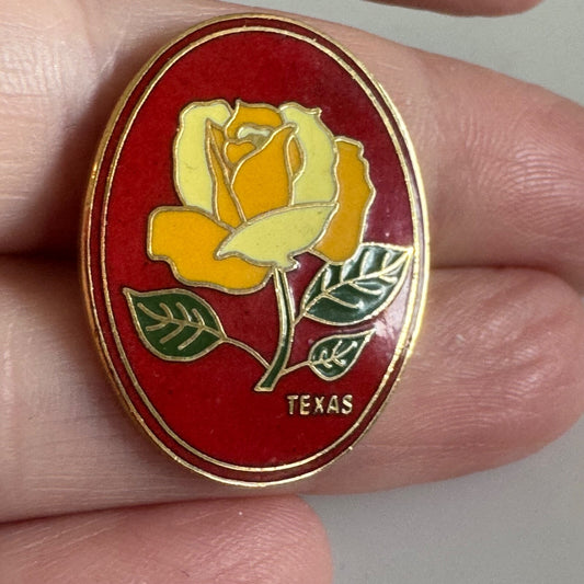Vintage Yellow Rose of Texas Enamel Lapel Pin Red