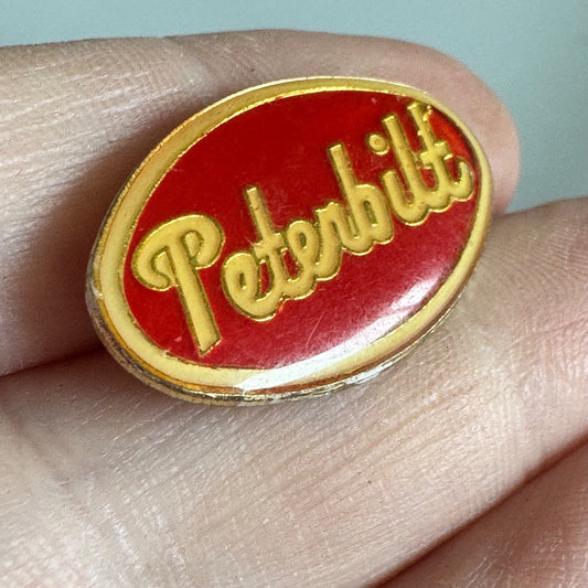 Vintage Peterbilt Logo Pin – Red & Gold Semi Truck Brand Enamel Badge