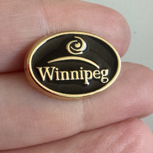 Vtg Winnipeg Canada Spiral Wave Crest Enamel Oval Lapel Pin Tie Tack Black Gold