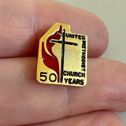 50 Years United Methodist Church Flame & Cross Anniversary Pin UMC