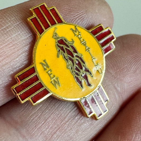 Vintage New Mexico Chili Zia Symbol Pin – Red & Yellow State Lapel Badge