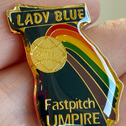 Lady Blue Fastpitch Umpire Georgia Softball Rainbow Pin