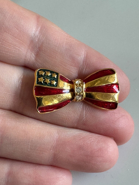 VTG US Flag Enamel Bow Tie Tack Pin United States American