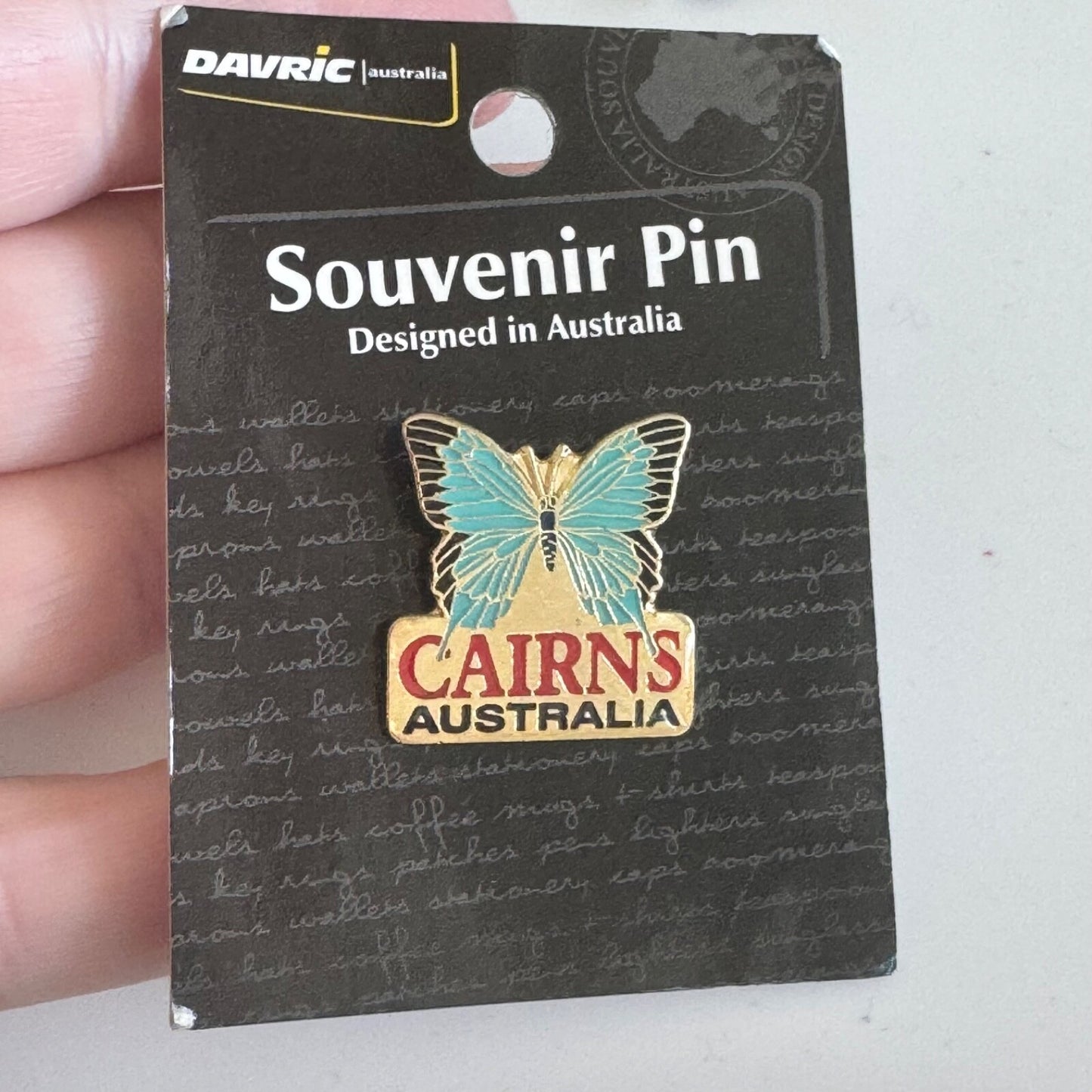Vintage Cairns Australia Butterfly Souvenir Tourist Lapel Pin New on Card