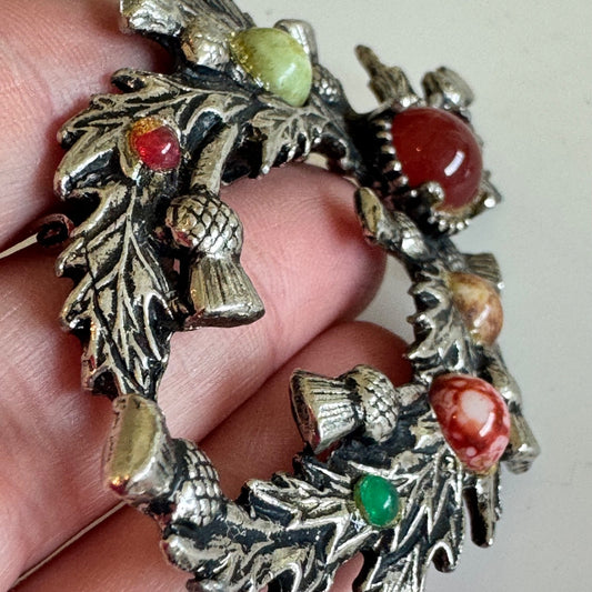 Vintage Jacobite Scottish Thistle Wreath Brooch – Multi-Stone Clan Style Pin